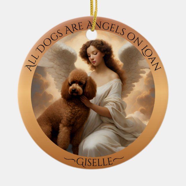 Adorno De Cerámica Memorial personalizado de Brown Poodle Angel (Frente)