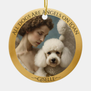 Adorno De Cerámica Memorial personalizado del ángel de caniche blanco