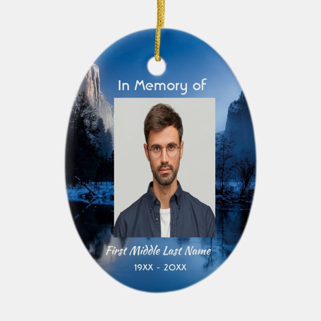 Adorno De Cerámica Memorial Photo Mountain Lake Winter Snow (Frente)