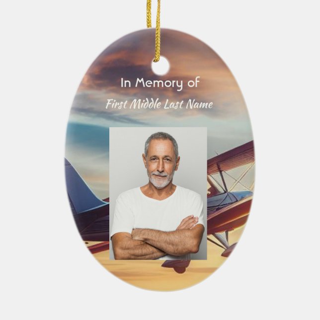 Adorno De Cerámica Memorial Photo Pilot Airplane Flying Sunset (Atrás)