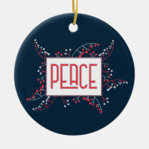 Adorno De Cerámica Mensaje de la Paz Moderna Navidades de bayas azule