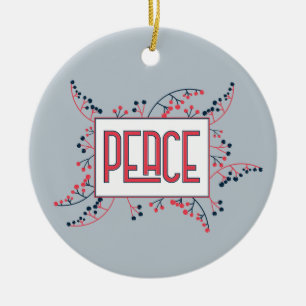 Adorno De Cerámica Mensaje de la Paz Moderna Navidades de bayas azule
