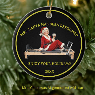 Adorno De Cerámica Mensaje de Vacaciones de Pilates de la Sra. Claus