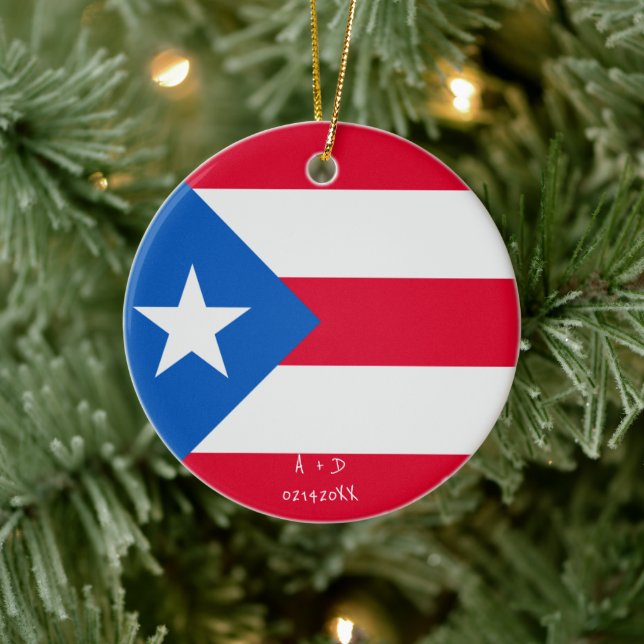 Adorno De Cerámica Mensaje personalizado Bandera de Puerto Rico (Árbol)