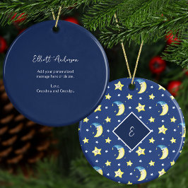 Adorno De Cerámica Mensaje personalizado Luna y estrellas Navidades a