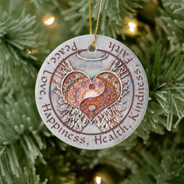 Adorno De Cerámica Mensaje personalizado Yin Yang Heart (Árbol)