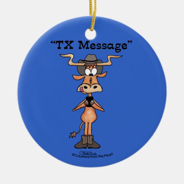 Adorno De Cerámica Mensaje TX de Longhorn para Navidades (Frente)