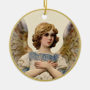 Adorno De Cerámica Mensaje vintage de Navidad Angel Ivory Holiday
