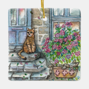 Adorno De Cerámica Meow at the Door