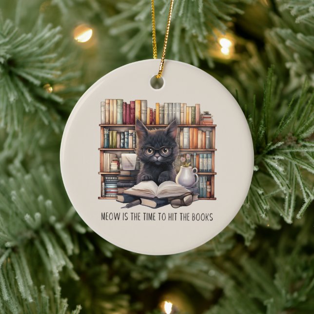 Adorno De Cerámica Meow Es El Momento De Golpear Los Libros (Árbol)