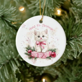 Adorno De Cerámica Meow Navidades Kitten Pink