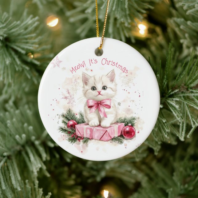 Adorno De Cerámica Meow Navidades Kitten Pink (Árbol)