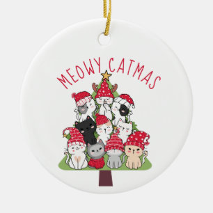 Adorno De Cerámica Meowy Catmas Kawaii Cat Christmas Tree