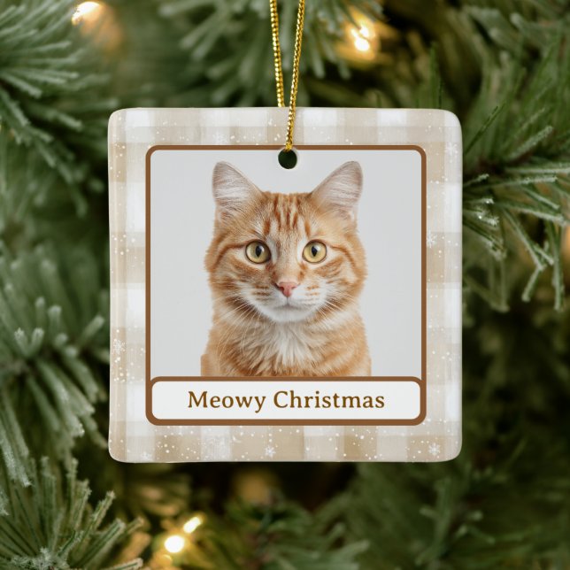 Adorno De Cerámica Meowy Christmas Custom Cat Photo Ornament (Árbol)