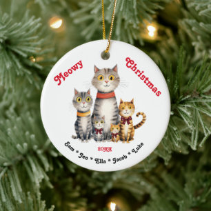 Adorno De Cerámica Meowy Navidades acuarela Personalizable familiar d