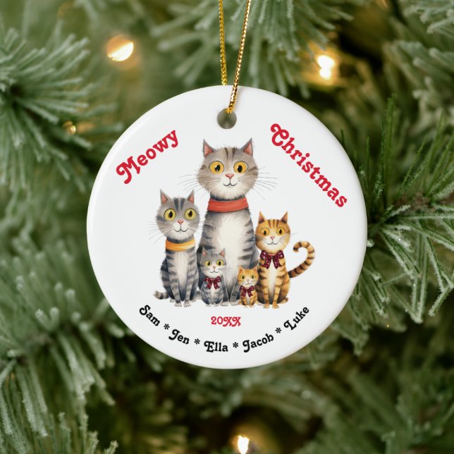 Adorno De Cerámica Meowy Navidades acuarela Personalizable familiar d (Árbol)