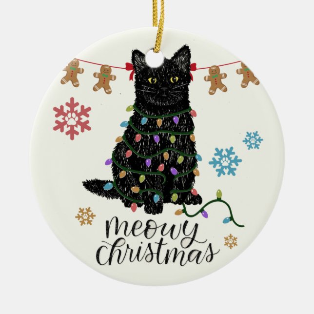 Adorno De Cerámica Meowy Navidades Black Cat (Frente)
