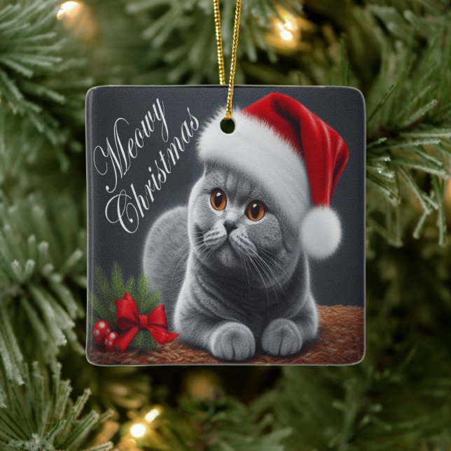 Adorno De Cerámica Meowy Navidades British Shorthair Santa Cat (Árbol)