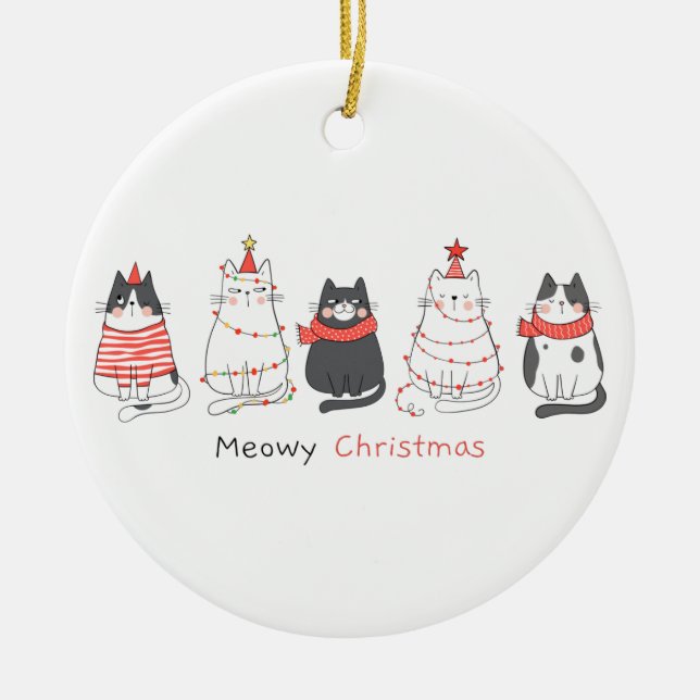 Adorno De Cerámica Meowy Navidades Cats (Frente)