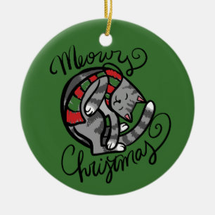 Adorno De Cerámica Meowy Navidades Gray Cat Art