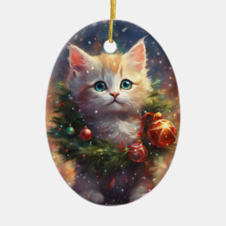 Adorno De Cerámica Meowy Navidades Kitten Wreath Ornament