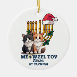 Adorno De Cerámica Meowzel Tov Cute Happy Hanukkah
