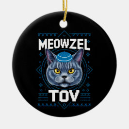 Adorno De Cerámica Meowzel Tov Hanukkah Fiesta Judía del Gato