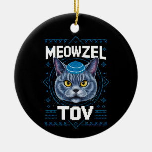 Adorno De Cerámica Meowzel Tov Hanukkah Fiesta Judía del Gato
