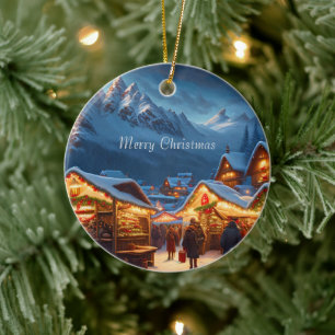 Adorno De Cerámica Mercado de navidades en las montañas - personaliza