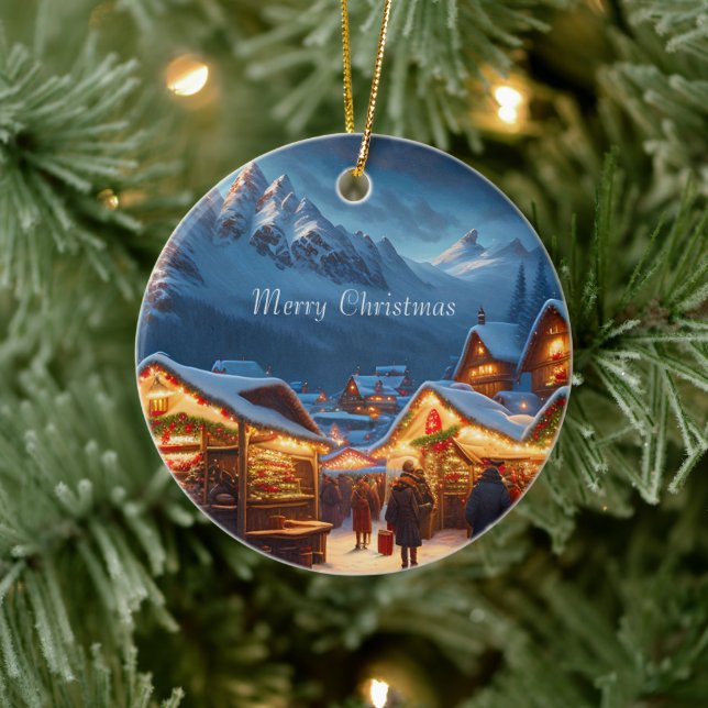 Adorno De Cerámica Mercado de navidades en las montañas - personaliza (Árbol)