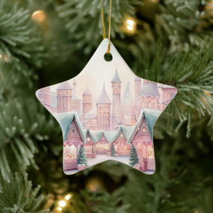 Adorno De Cerámica Mercado de Navidades íntimos y rosados - Escena in