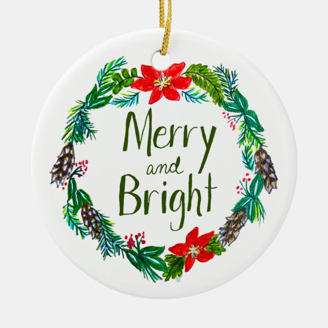 Adorno De Cerámica Merry and Bright Ornament (Frente)