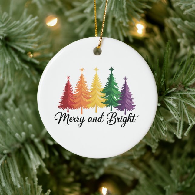 Adorno De Cerámica Merry And Bright Rainbow Christmas Tree Gay LGBTQ  (Árbol)