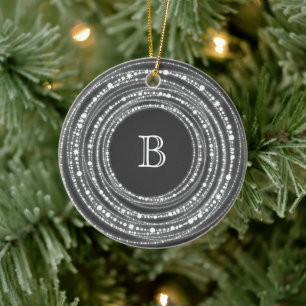 Adorno De Cerámica Merry and Bright Sparkles Monogram Navidad Foto