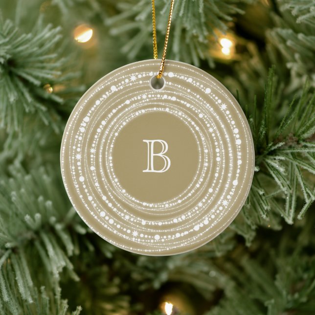Adorno De Cerámica Merry and Bright Sparkles Monogram Navidad Foto (Árbol)
