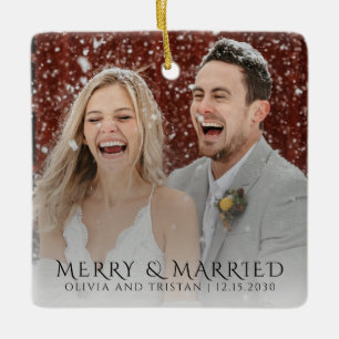 Adorno De Cerámica Merry And Married Foto Navidad
