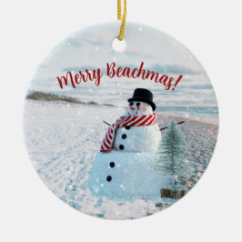 Adorno De Cerámica Merry Beachmas Snowy Sandy Snowman