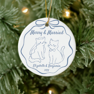 Adorno De Cerámica Merry & Casados 1er Navidad Foto Dibujada a Mano