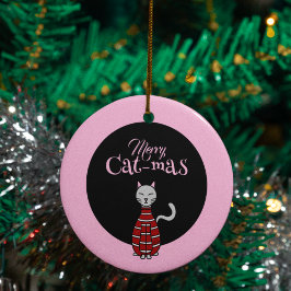 Adorno De Cerámica Merry Cat-Mas Navidades rosados/negros