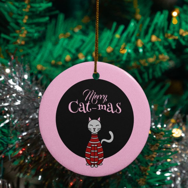 Adorno De Cerámica Merry Cat-Mas Navidades rosados/negros (Subido por el creador)