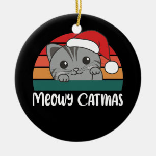Adorno De Cerámica Merry Catmas Funny Cat Navidades Pun Ceramic Ornam