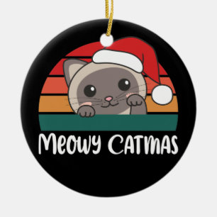 Adorno De Cerámica Merry Catmas Funny Cat Navidades Pun Ceramic Ornam