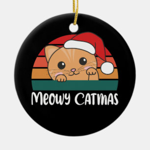Adorno De Cerámica Merry Catmas Funny Cat Navidades Pun Ceramic Ornam