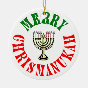 Adorno De Cerámica Merry Chrismanukah - Navidades Chanukah Menorah