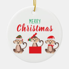 Adorno De Cerámica Merry Christmas Cute Monkeys Navidades Gorras