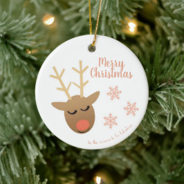 Adorno De Cerámica Merry Christmas Cute Reindeer Pink Gold