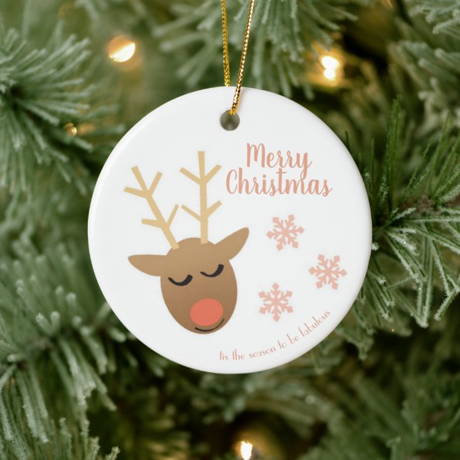 Adorno De Cerámica Merry Christmas Cute Reindeer Pink Gold (Árbol)