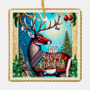 ADORNO DE CERÁMICA MERRY CHRISTMAS DEER