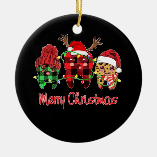 Adorno De Cerámica Merry Christmas Dental Assistant Tooth Leopard (Frente)