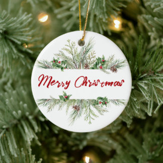 Adorno De Cerámica Merry Christmas Framed Winter Wheath Greeting